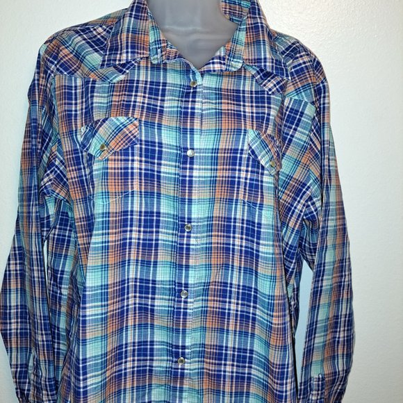 Wrangler Tops - Wrangler Plaid Western Pearl Snap Long Sleeve Shirt XXL